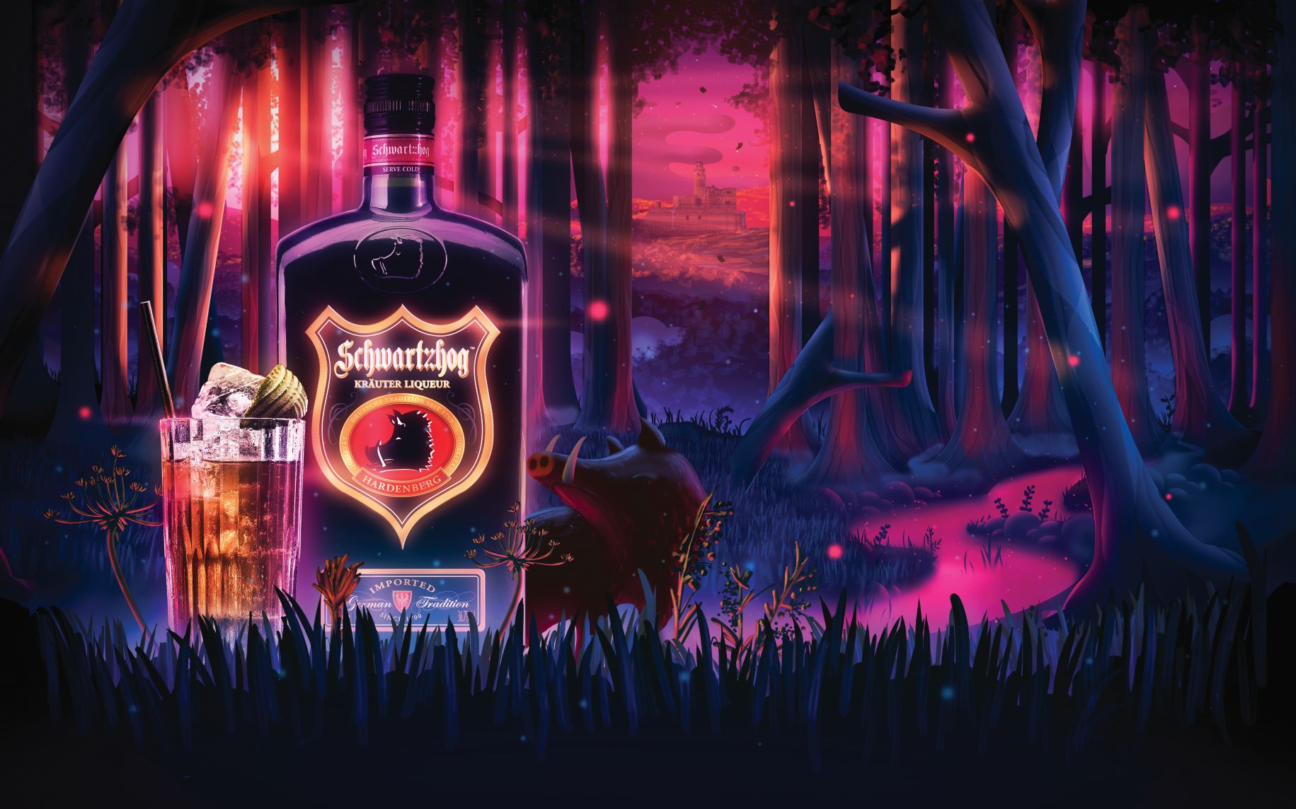 Hardenberg Spirits Shop - Schwartzhog Inside Forest with drinks