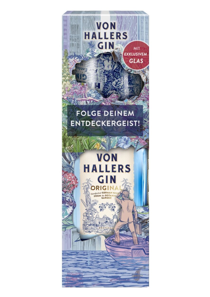 VON HALLERS GIN Original 0,5l in Geschenkverpackung mit Glas